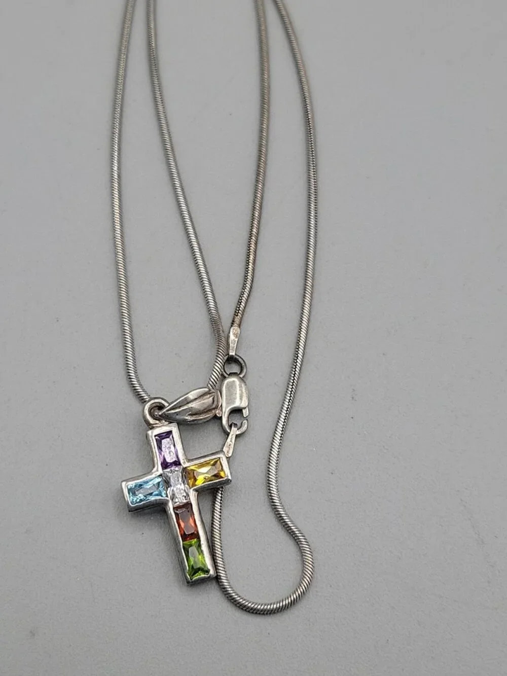 Sterling Silver CW Mosiac Crystal Pendant Necklace 18